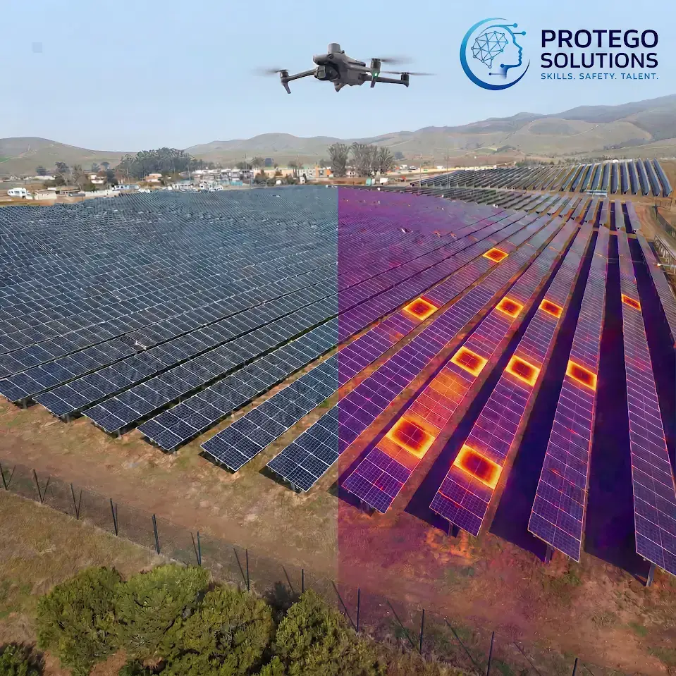 Photovoltaikanlage auf Industriedach bei Sonnenaufgang